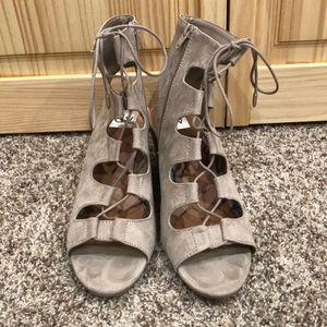 Faux Suede Lace-Up Heels